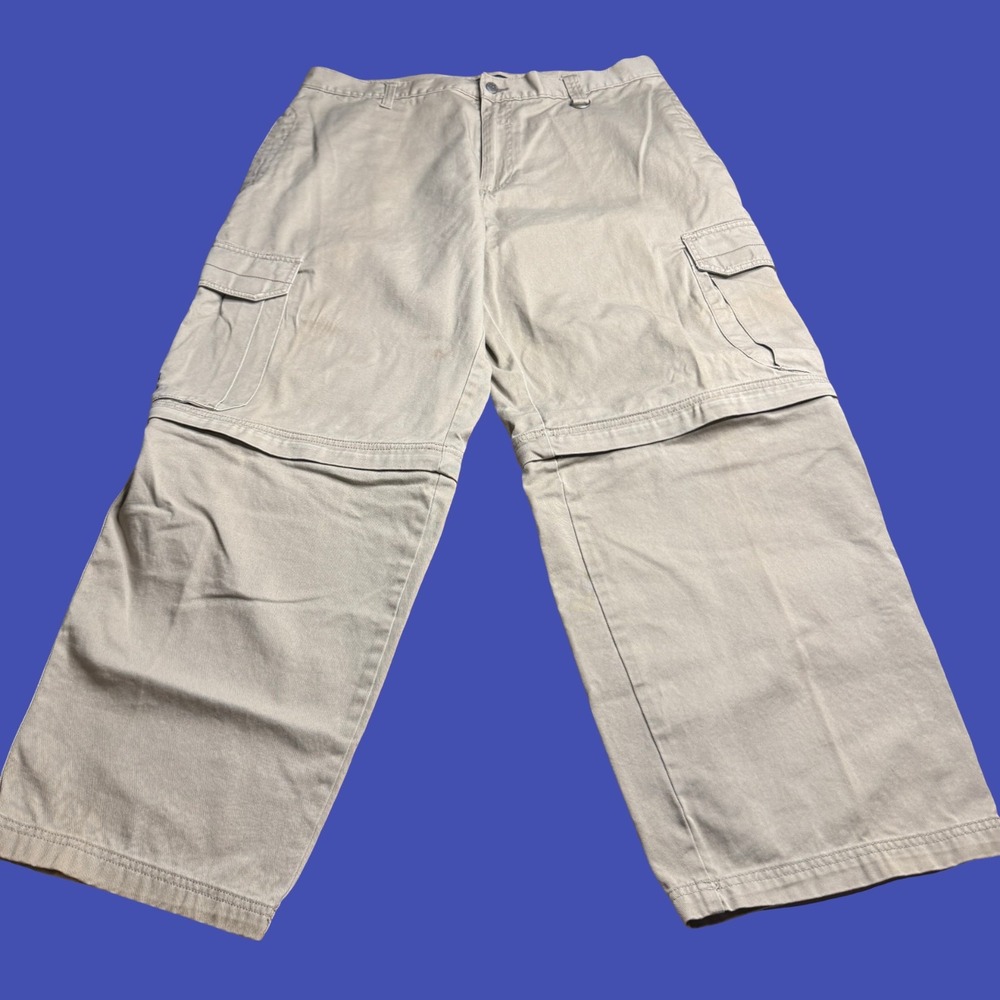 Vtg Bugle Boy Cargo Pants 38x30 Khaki Convertible Zip Pockets Y2K Rave Utility